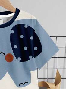 SHEIN 男婴休闲圆领短袖大象印花上衣和短裤两件套，适合夏季穿着，男婴服装，大象图案，男婴夏季套装，男婴夏季服装，男婴大象套装，男婴夏季服装