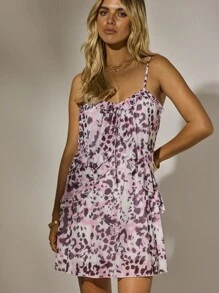 Aralina Sleeveless Boho Ruffle Flattering Fit Tie Front Summer Statement Mini Dress - Pink - View 6