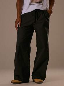 Pantalón holgado básico para hombres con bordado de marca Musero 3D, cintura con cordón elástico, ropa de otoño/primavera verano - Negro - Ver 2