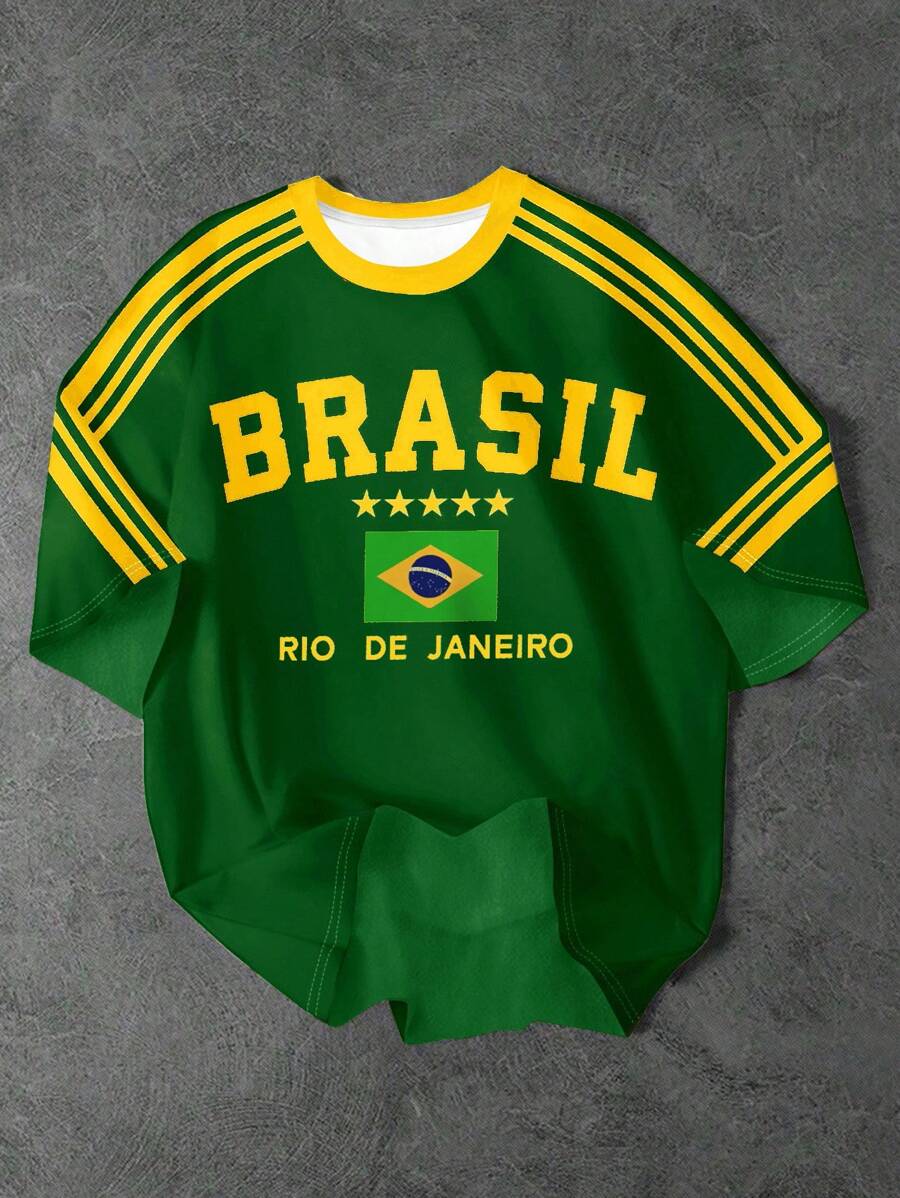 SHEIN Bolty Tween Boys' Casual Minimalist Short Sleeve Crew Neck T-Shirt, Suitable For Summer - Multicolor - View 1