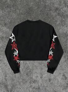 ROMWE MEN Street Life 男士休闲人物和星星印花套头衫 - 黑色 - 查看 2