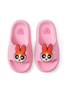 THE POWERPUFF GIRLS X SHEIN 可爱卡通花朵粉色女童儿童一脚蹬拖鞋幼儿和儿童防滑速干淋浴滑梯，轻便耐用的 EVA 材质，适合室内、浴室、游乐场、游泳池、海滩室内室外 - 粉色 - 查看 7