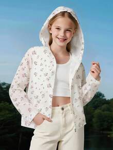 Girls' Sweet & Spicy Fitted Fuzzy Cuff Hooded Knit Sweater, Versatile For Spring & Autumn Fall Winter - White - View 4