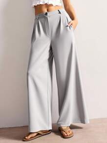 SHEIN Mujeres, primavera, verano, longitud capri, ajuste regular, pliegue, bolsillos, cómodo, tela natural, relajado, viaje, vacaciones, casual, diario