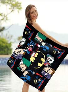 BATMAN X SHEIN 速干吸水沙滩巾披肩 - 轻便便携游泳巾，适合女士、游泳、水疗、沙滩、瑜伽 - 多种尺寸 - 黑色 - 查看 7