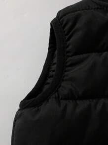 SHEIN Baby Boy Cotton Padded Vest With Hood And Ear Design, Black Color, Casual Style For Outings, Home Leisure, And Party Occasions, Suitable For Winter Hooded Baby Vest Baby Boy Winter Vest Toddler Vest Baby Boy Vest Baby Vest With Hood Black Baby Vest Baby Bear Vest Fall - Black - View 5