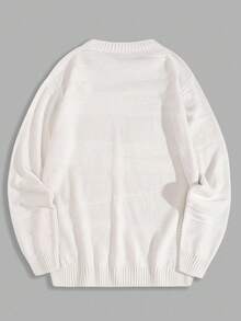 EURMUSE Men Rib Knit Crew Neck FW Fashion Regular Sweater - White - View 2