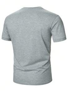 Manfinity Homme 男士休闲拼色条纹短袖T恤，夏季 - 淺灰色 - 查看 2