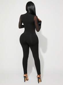 Radiana Plus Size Women's Spring & Summer Elegant Sexy Daily Basic Commuter Mesh Patchwork See-Through Hollow-Out Unitard Jumpsuit,Suitable For High Street Style,Urban,Sexy Office Siren Coquettish,Cruise Attire,Commuting,Business,Retro,Vintage,Party,Resort,Outing,Old Money,Richly Layered,Date Night,Gathering,Minimalism,Birthday,Formal Event,Gyaru,Ibiza,Nashville,Break,Modest,Chic,Casul,Shopping, Streetwear,Going Out, ,Accent Your Body,Flatter The Figure,Fall Clothes For Women - Black - View 4