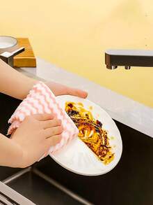 1 pieza Paño de cocina de felpa coral de color aleatorio, para cocina, baño, hogar, proveedores de artículos del hogar - Rosa - Ver 4