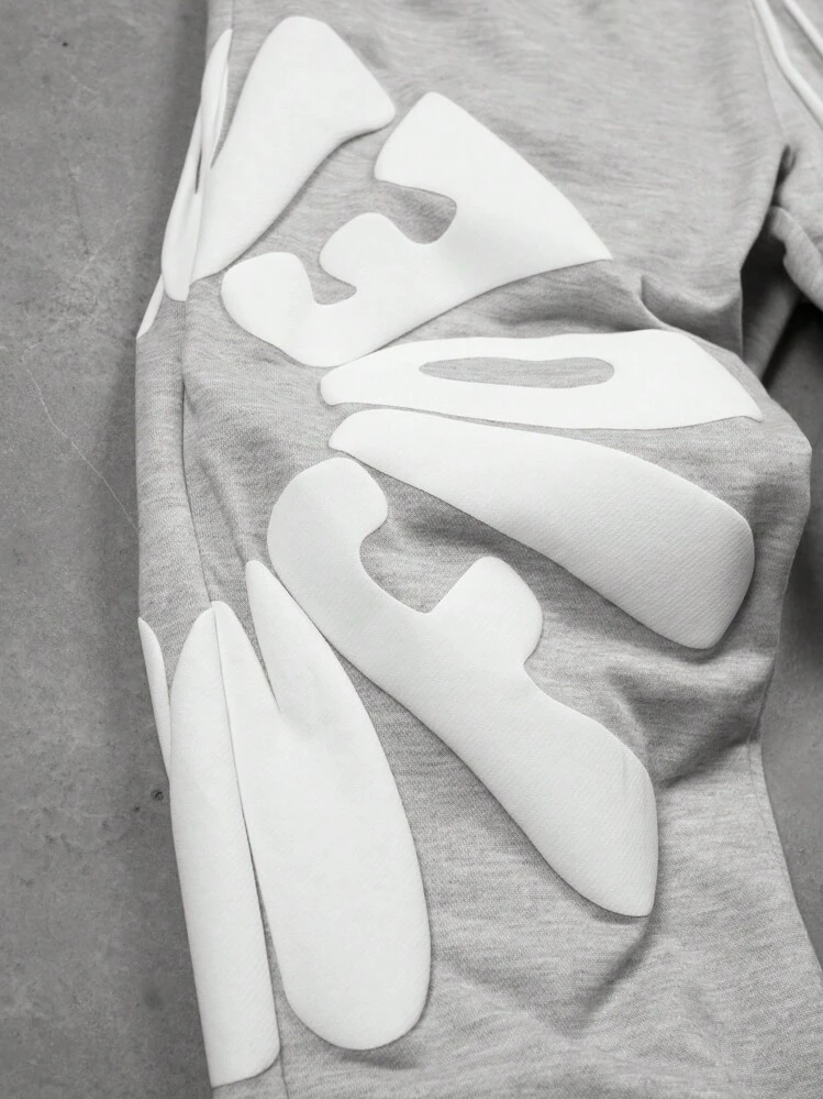 PAVTROS Manfinity Streetrush Men's Letter Print Pocket Long Sleeve Hoodie And Drawstring Waist Pants Set,Fall Clothes - Grey - View 5