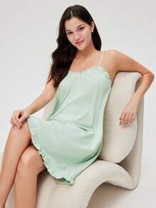 LUVLETTE 透气棉质薄荷清新性感睡裙新娘内衣女士轻盈睡衣可爱吊带裙时尚休闲舒适套装娃娃装浪漫居家舒适，也适合青少年女孩、年轻女孩和儿童，女士睡衣内衣，春夏棉质睡衣夏季连衣裙 - 綠色 - 查看 7