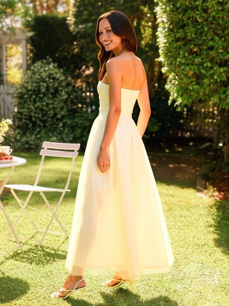 KARISMINA Vestido midi de unicolor para mujer, minimalista y de moda, adecuado para el verano - Albaricoque - Añade 3