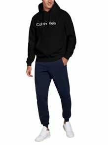 Calvin Klein Men's Drop Shoulder Long Sleeve Pocket Drawstring Hooded Sweatshirt - Black - View 3