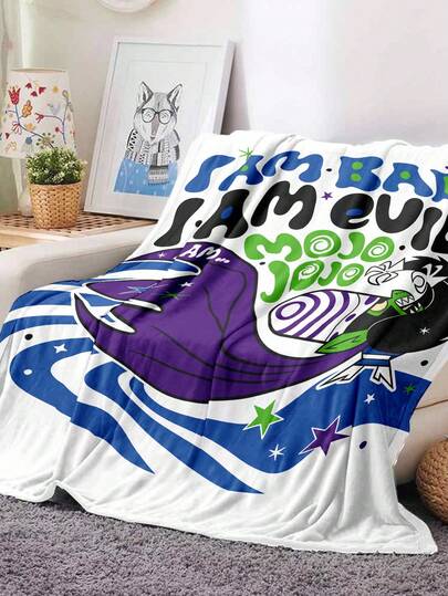 THE POWERPUFF GIRLS X SHEIN 1PC Abstract Monster Fleece Throw Blanket Plush Soft Lightweight Pet Friendly Dark Decor For Bedroom Living Room Work From Home Gothic Style Cozy Adults Statement Piece