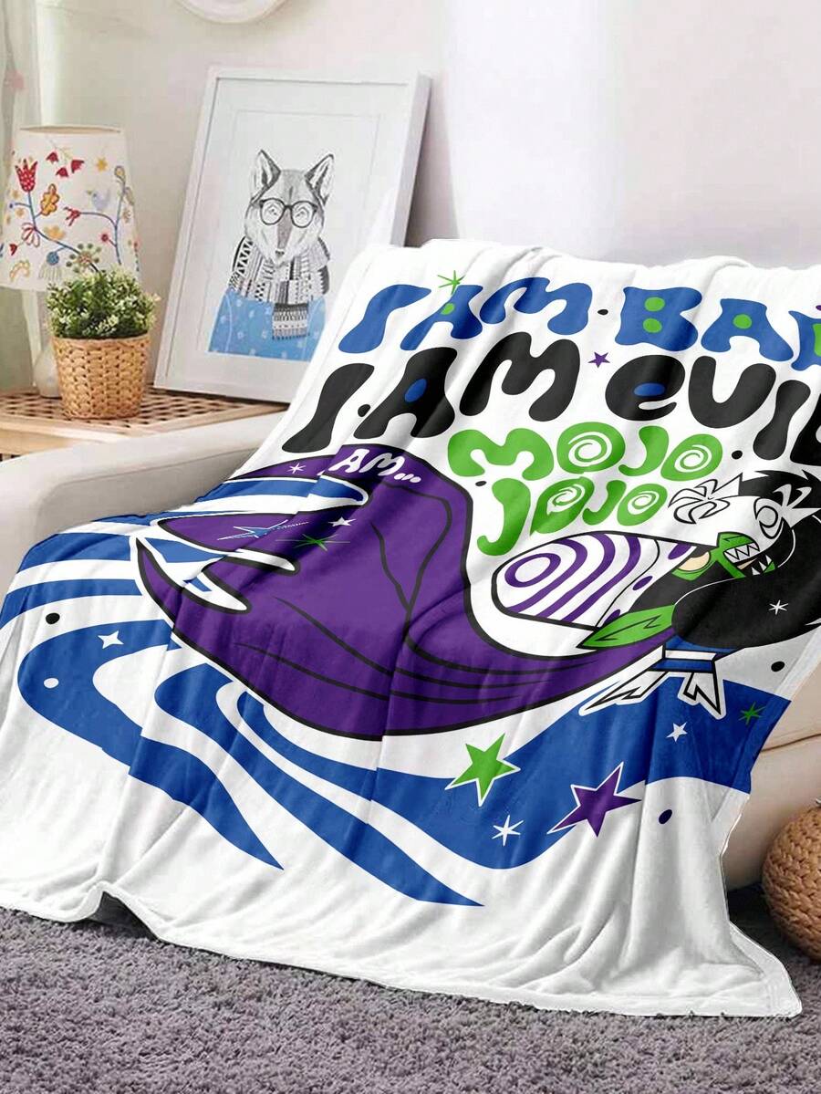 THE POWERPUFF GIRLS X SHEIN 1 件抽象怪物羊毛盖毯毛绒柔软轻便宠物友好深色装饰卧室客厅居家办公哥特风格舒适成人个性单品 - 彩色 - 查看 1