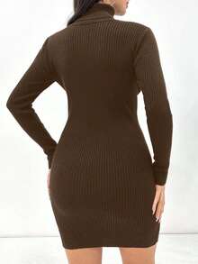 EURMUSE Herbst/Winter Lässig einfarbiges Rollkragen figurbetontes Strickkleid