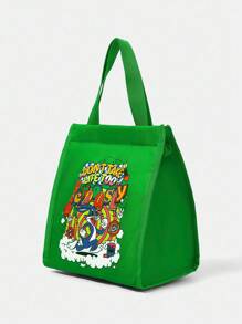 LOONEY TUNES X SHEIN 绿色卡通图案时尚保温午餐手提袋，实用包，午餐袋 - 綠色 - 查看 3