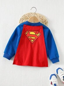 Cozy Pixies SUPERMAN X Cozy Pixies 2 pezzi Set di maglia a girocollo a maniche lunghe e mantella con motivo supereroe per bambini, colore unito, adatto per autunno/inverno