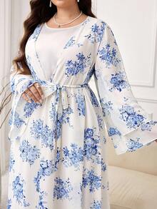 Al Najma Plus Size Women Casual Loose Waist Tie Abaya Robe