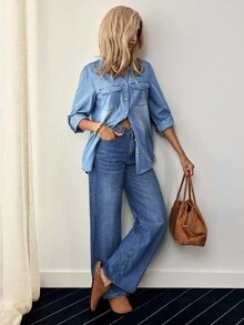 Women's Casual Denim Pants, Stylish For Summer - Medium Wash - View 1
