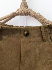 Omancia 女士休闲纯色灯芯绒裤，适合秋季穿着 - 卡其色 - 查看 3