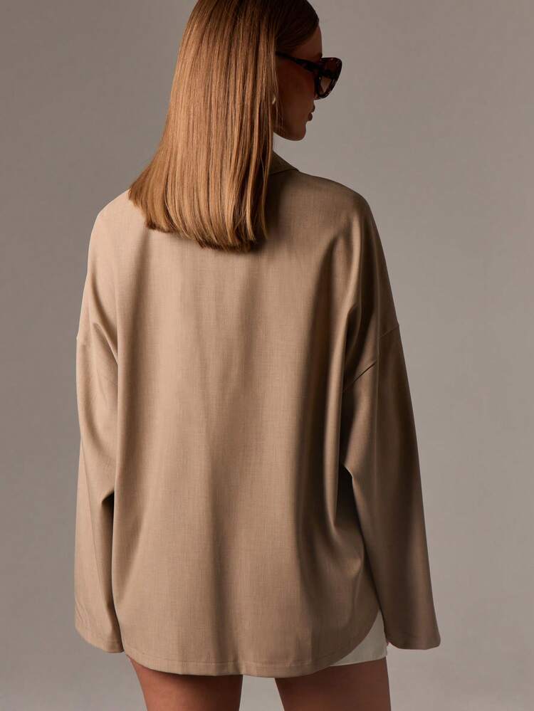 Oversized Quarter Zip Collared Jacket With Relaxed Sleeves