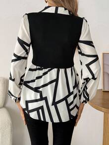 SHEIN LUNE 休闲通勤印花拼接二合一上衣，适合春秋季穿着 - 彩色 - 查看 2