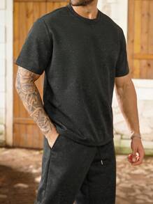 ResortEase 夏季大码男士休闲纯色T恤和裤子套装