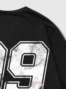 ROMWE MEN Street Life Men's Racing Letter Print Long Sleeve T-Shirt Suitable For Everyday Wear, Spring/Summer, Fall - Black - View 5