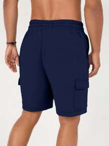 EURMUSE Men Cargo Pocket Drawstring Elastic Waist Regular Short - Navy Blue - View 2