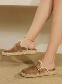 Styleloop Chocolate Brown Wedge & Platform Woven Slip-On Shoes, Bohemian Style - Army Green - View 9