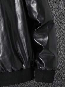 SHEIN Tween Boys' Casual Everyday Versatile Comfortable Motorcycle Style PU Faux Fur Lined Thick Woven Jacket Suitable For Birthday Parties, Evening Parties, Performances, Weddings, Baptisms, Opening Ceremonies Daily Suitable For Daily Use Suitable For School Suitable For Travel Suitable For Sports Suitable For Autumn And Winter Hooded Jacket Faux Leather Jacket Jackets For Tweens Zip Up Jackets Tween Teen Boy Jackets Fall - Black - View 5