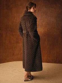 MOTF PREMIUM SLANT POCKET BELTED FAUX FUR COAT - Coffee Brown - View 7