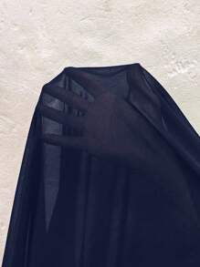 Cravure 优雅通勤休闲雪纺褶皱短袖中长连衣裙，喇叭下摆，百搭舒适面料，适合春夏秋季，黑色，加大码 - 墨綠色 - 查看 1