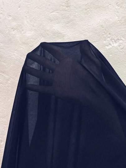 Cravure Elegant Commuter Casual Chiffon Shirred Short Sleeve Waist Tie Flared Maxi Dress, Versatile & Comfortable Fabric, Suitable For Spring, Summer, Autumn, Black, Plus Size