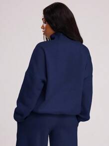 MUSERA Quarter Zip Oversized Sweatshirt Relaxed Fit Back To School Autumn Winter Cosy Fall  Cute Casual Everyday Capsule Wardrobe Y2K Streetwear Navy Summer Spring Vacation - Navy Blue - View 5