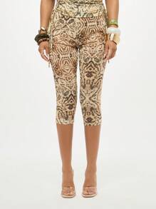 SUMWON WOMEN Animal Print Capri Leggings High Rise Snakeskin Pattern Mesh Fabric Fashion Summer Vacation Party Club Evening Wear - Multicolor - View 4