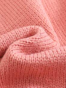 SHEIN 青少年女孩休闲粉色蝴蝶结提花宽松套头衫和喇叭裤套装，适合秋冬季居家、户外和学校穿着 - 藕粉色 - 查看 3