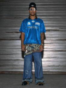 AXEPEAK 男士字母印花短袖休闲宽松 Polo 衫 - 藍色 - 查看 6