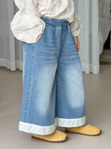 Dazy Kids Girls' Wide Leg Denim Pants, Young Girl Fall Clothes - Light Wash - View 5