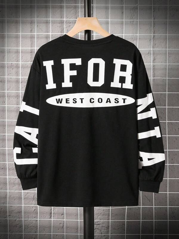 Tween Boy Casual Large Letter Print Pattern Sleeve Round Neck Pullover Long Sleeve Knit T-Shirt, Suitable For Commuting, School, Daily Casual, Travel, Sports, Spring/Summer/Autumn/Winter
