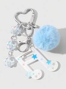 ROMWE Anime 1 件，简约，高品质蓝色毛绒球，亚克力星星和音符 DIY 钥匙扣和包包饰品，适合女性，日常佩戴或送礼