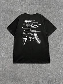 Kaos Pria Manfinity Dauomo Kasual Ukuran Besar dengan Kerah Bulat dan Grafis Seni Jalanan Rock - Hitam - View 2