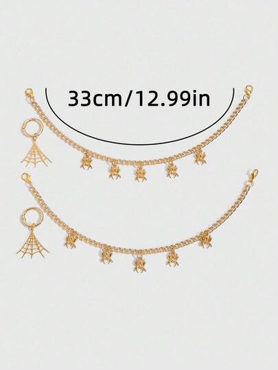 Grunge Punk 4 pièces/set Décoration de chaussure style gothique chaîne d'araignée dorée, chaîne de décoration d'atmosphère d'Halloween toile d'araignée pour chaussures et bottes