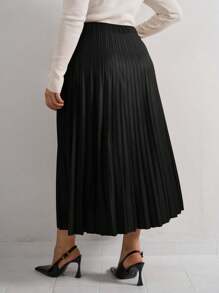 EURMUSE Váy da PU xếp ly cạp cao cỡ lớn không kèm thắt lưng - màu đen - Xem 2