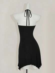 SHEIN ICON 修身不对称下摆链条装饰挂脖连衣裙