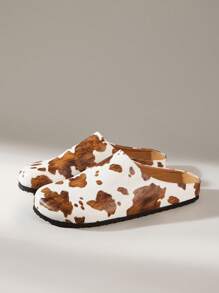 Solecia 男士奶牛印花休闲一脚蹬穆勒拖鞋 - 棕色 - 查看 2