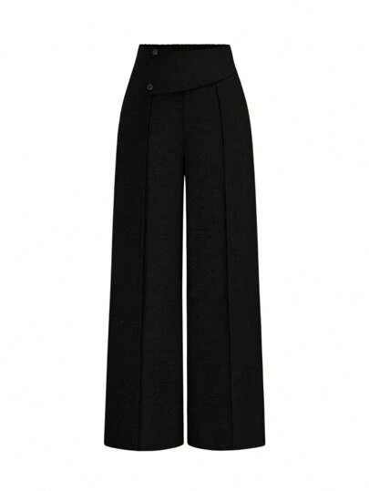 SHEIN Tall 大码女式优雅百搭纽扣装饰简约办公/通勤西装裤