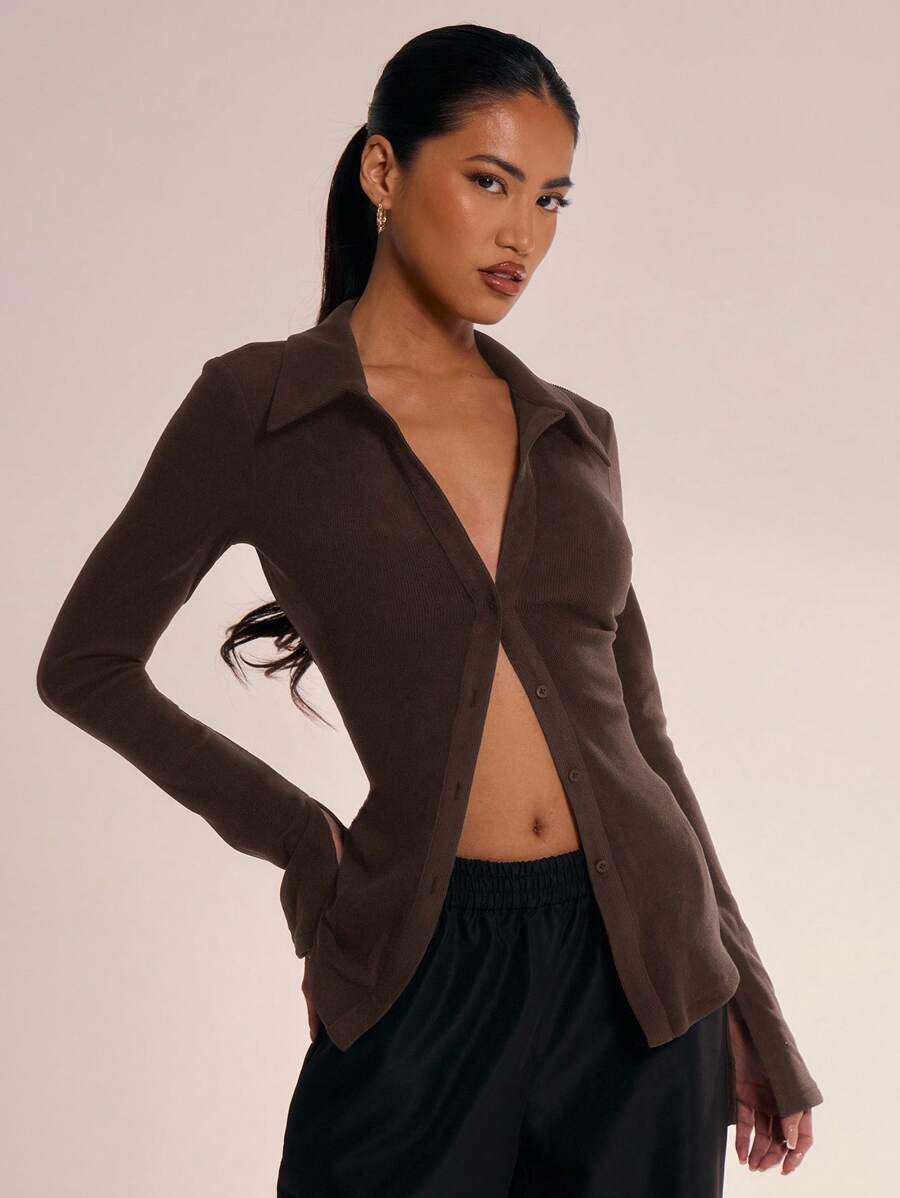 MUSERA Áo sơ mi cổ cài khuy, thích hợp cho kỳ nghỉ thu, thanh lịch, tiệc tùng, mùa xuân hè. - màu nâu - Xem 1